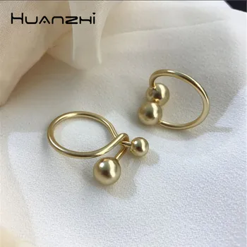 

HUANZHI 2020 Gold Metal Dots Twisted Cross Open Rings Geometric Simple Adjustable Rings for Women Girls Party Wedding Jewelry