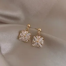 Классические квадратные женские простые Подвесные серьги с кристаллами, циркониевые геометрические серьги, женские модные серьги для женщин