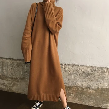 

LANMREM 2020 Turtleneck casual loose long all-match autumn and winter New Korean style pullover split sweater for women 2A1002