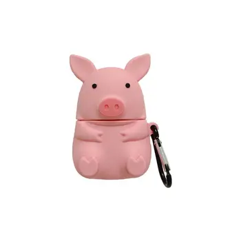 

Cute Pink Pig Animal Pattern Protective Case Shockproof Silicone Cover Skin Protector with Carabiner for Airpods Charging Box