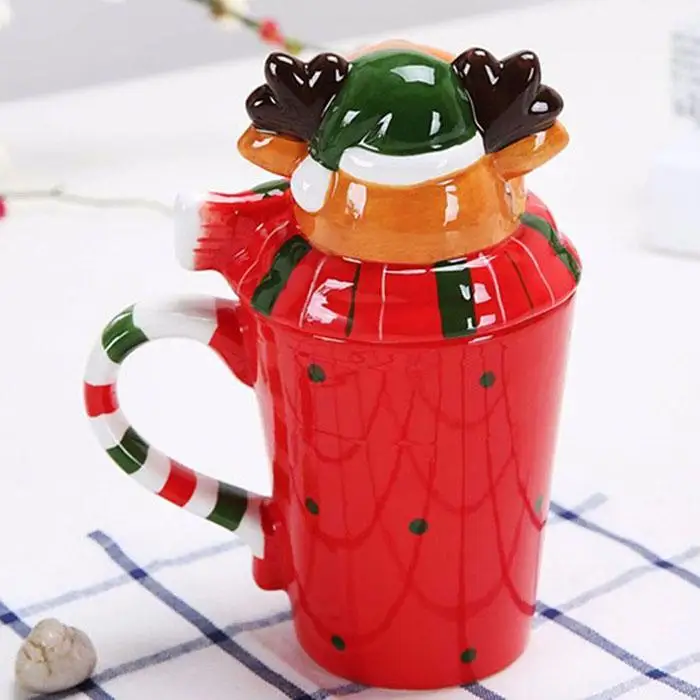 Durable Portable Cute Print Ceramics Mug With Lid, Not With Lid Cup Home 301-400ml Drinking Home, Office Cup