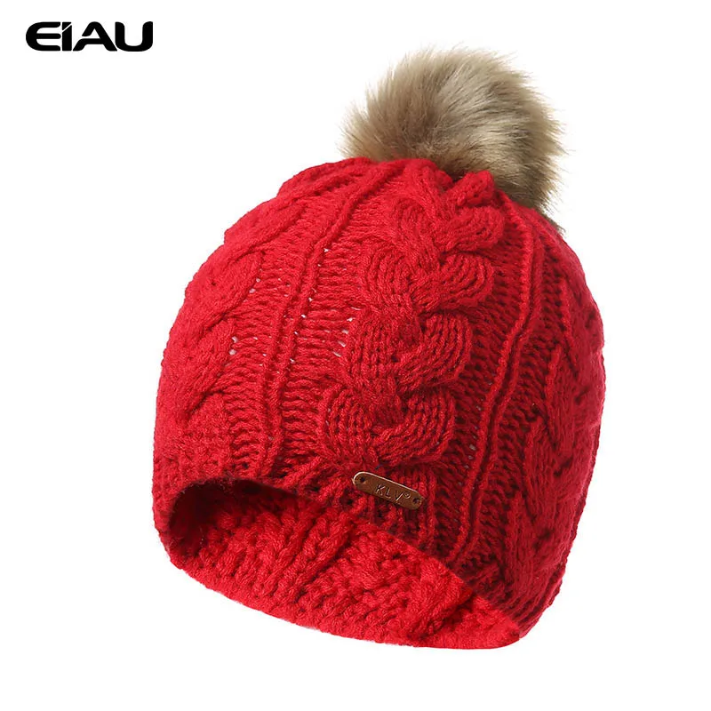 Меховые шапки с помпоном, вязаные шапки для девочек, модные женские шапки, зимние теплые шляпки, мягкие удобные эластичные шапки