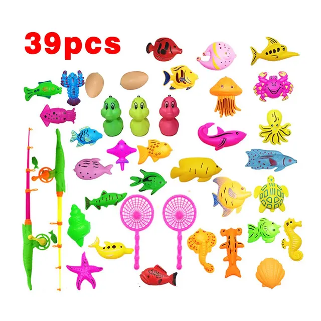 39/15/27Pcs Plastic Magnetic Fishing Toys Baby Bath Toy Fishing Game Kids 1 Poles 1 Nets 13 Magnet Fish Indoor Outdoor Fun Baby 1