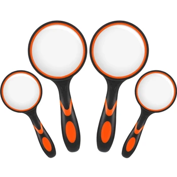 

4 Pieces Magnifying Glass, 4X and 10X Handheld Reading Magnifier with Non-Slip Soft Handle, Glass Magnifying Lens for Reading Ne