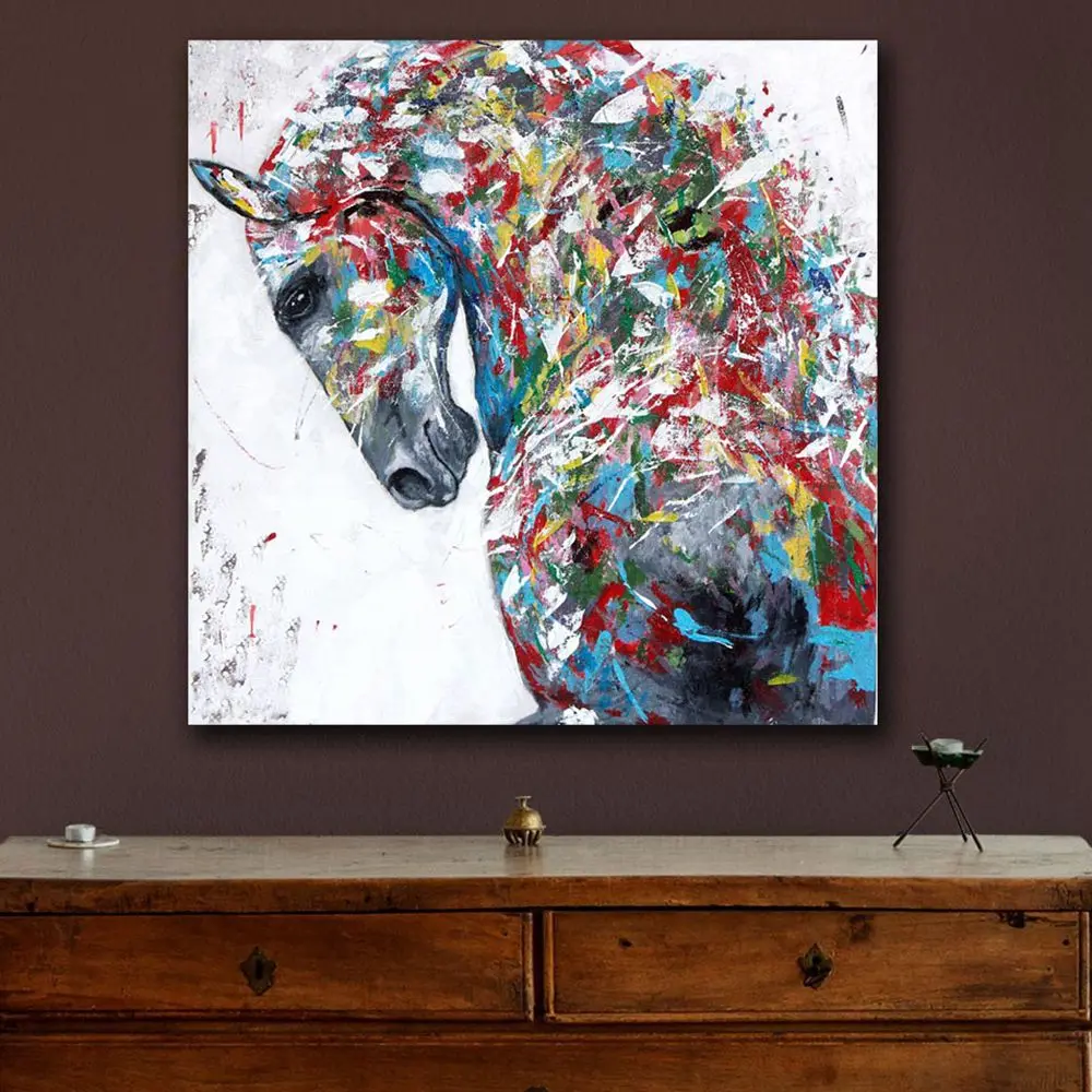 Canvas Painting Home Decor Frame 1 Piece Horse Animal Poster Print Colourful Abstract Graffiti Pictures For Living Room Wall Art | Дом и сад