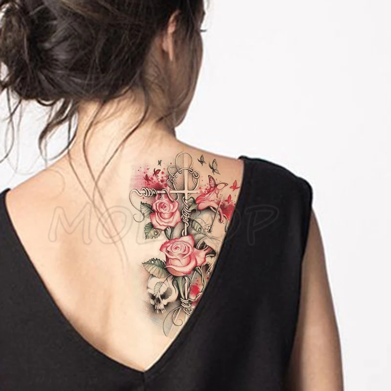 Temporary Tattoo Stickers Cross Rose Skull Butterfly Fake Tatto Waterproof Tatoo Back Leg Arm Belly Big Size For Women Men Girl Buy At The Price Of 1 33 In Aliexpress Com Imall Com