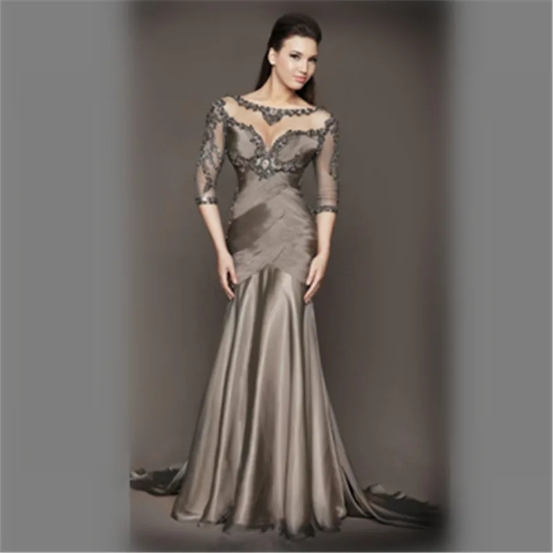 Moeder Van De Bruid Jurken Mermaid Halve Mouwen Grijs See Through Kralen Backless Lange Bruiden Moeder Jurken Voor Bruiloften 2016 Moeder Van De Bruid Jurken Mermaid Halve Mouwen Grijs See Through Kralen Backless Lange Bruiden Moeder Jurken Voor Bruiloften 2016