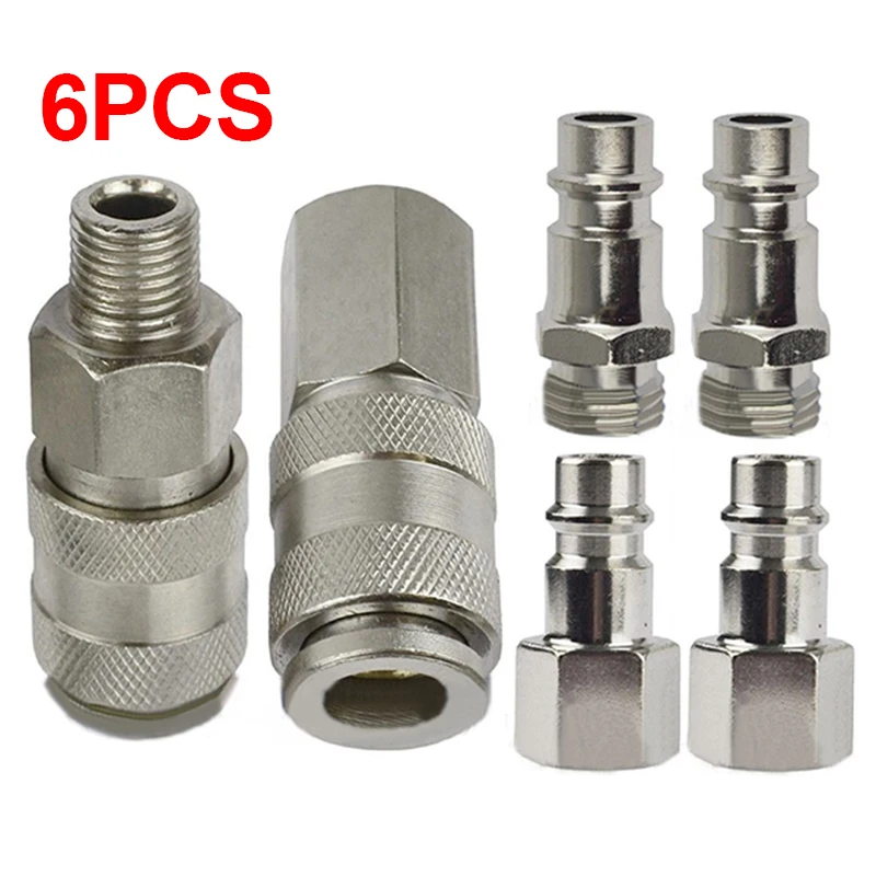 

6pcs/set Stainless Steel Air Line Compressor Connector Tool EURO Fittings Quick Release Coupling Pneumatic Parts
