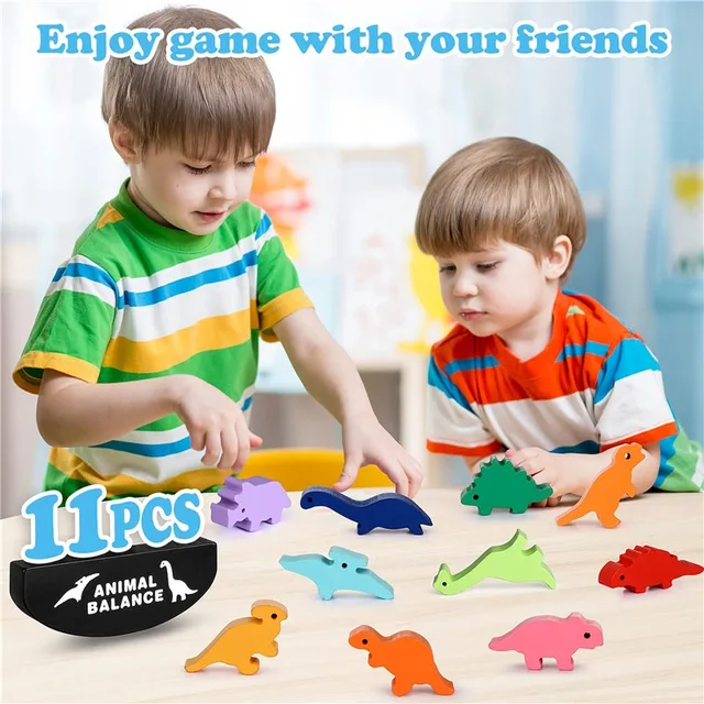 Children Montessori Wooden Animal Balance Blocks Board Games Toy Dinosaur Educational Stacking High Building Block Wood Toy Boys 3