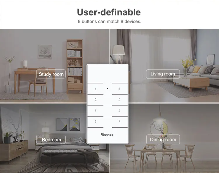 SONOFF RM433 8 клавиш многоцелевой пользовательский 433 МГц RF пульт дистанционного управления с базой работы с SONOFF RF/RFR3/433 RF мост