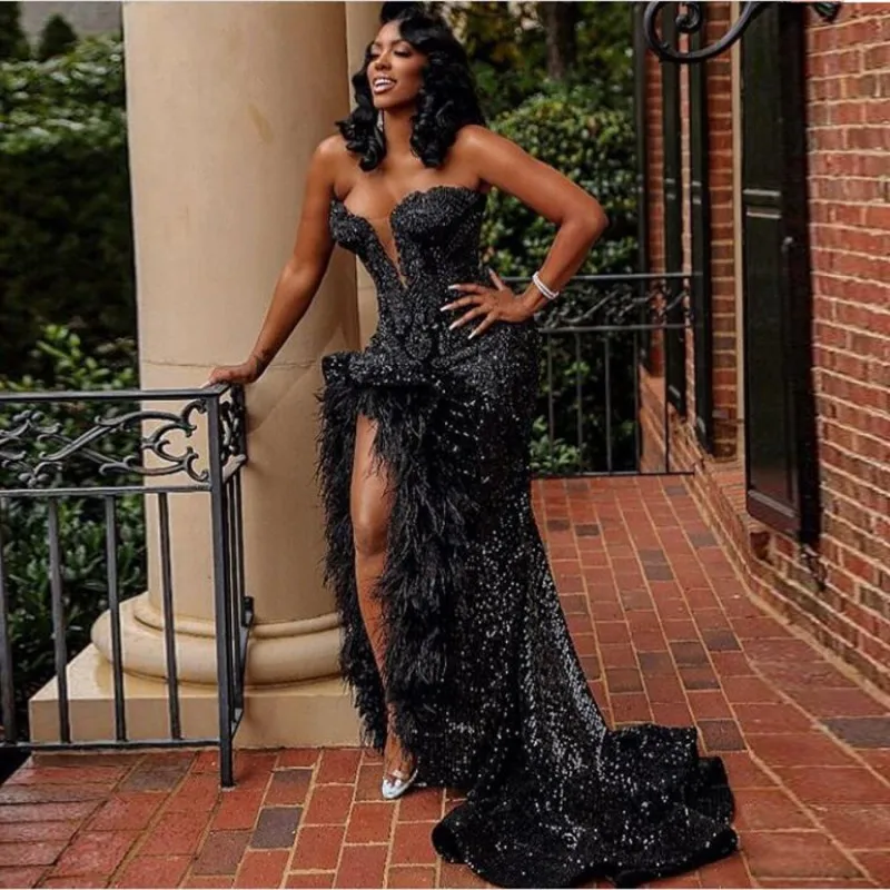 Sexy Ostrich Feather Evening Dress Long 
