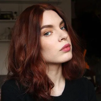 

AIMEYA Copper red Brown Loose Wavy Bob Heat Resistant Fiber Lace Wig Daily Wear Synthetic Lace Front Wigs for Women Natural