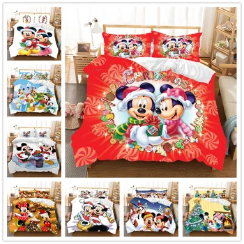 

Red Christmas Mickey Minnie Bedding Set Duvet Cover Pillowcase Children Gift King Size Bedding Set Comforter Bedding Sets