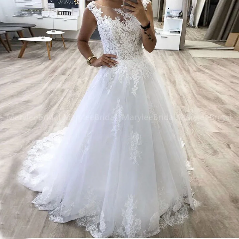 Boho A-Line Свадебные платья с прозрачным вырезом без рукавов с аппликацией Свадебные платья с коротким шлейфом vestido de noiva белое платье невесты цвета слоновой кости