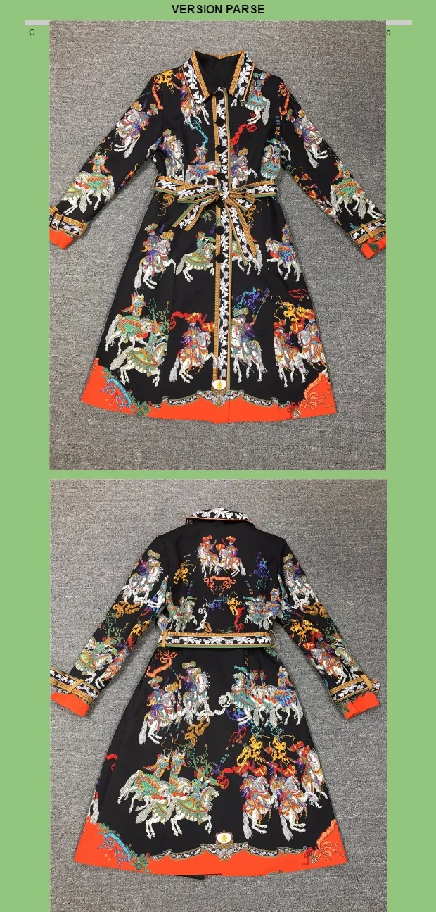 Женская одежда desfill de Moda Тренч casaco feminino винтажное платье с длинными рукавами и манжетами галстук с животным принтом пояс jurken