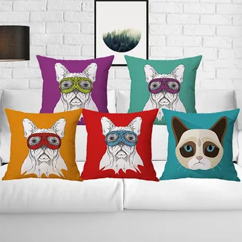 

cartoon Goggles cat Pillow Case Cushion Cover Cotton Home Decor Pillowcase Decorative Pillows For Sofa Christmas Pillow Cases