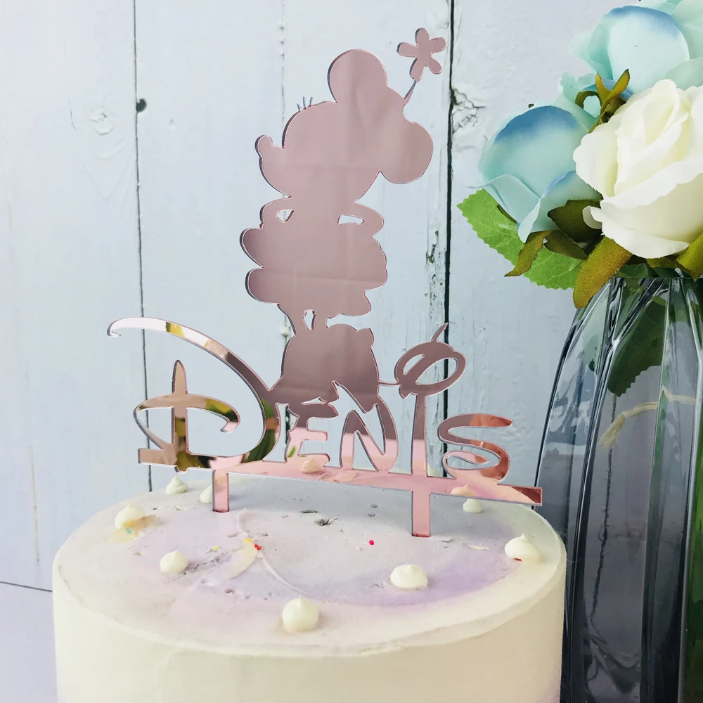 Personalized Name Cake Topper lovely Happy Birthday Party cake topper  ,Cute Mouse Silhouette Cake Topper Decorations Supplies1