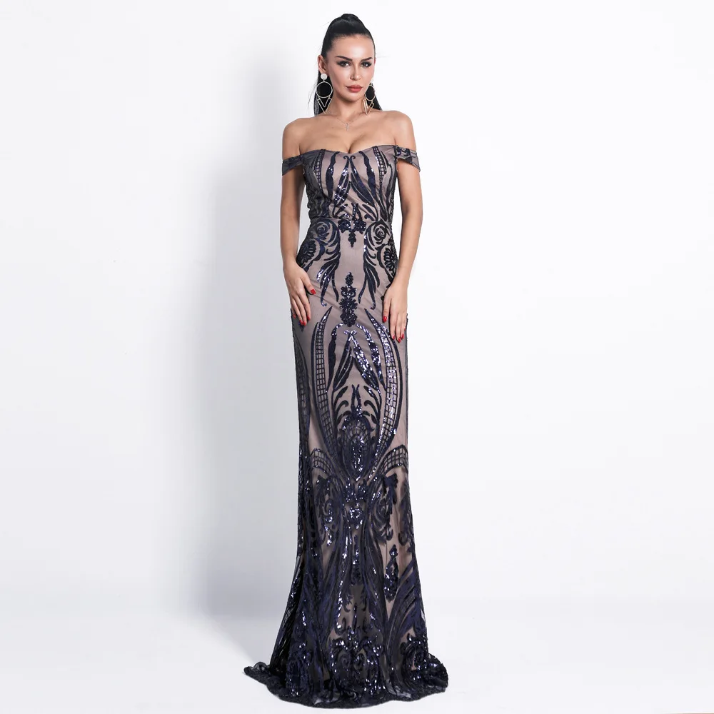 2019 Women Dress Sexy Bra Off Shoulder Dresses Female Backless Sequin Elegant Maxi Party Reflective Dress Vestdios (10)