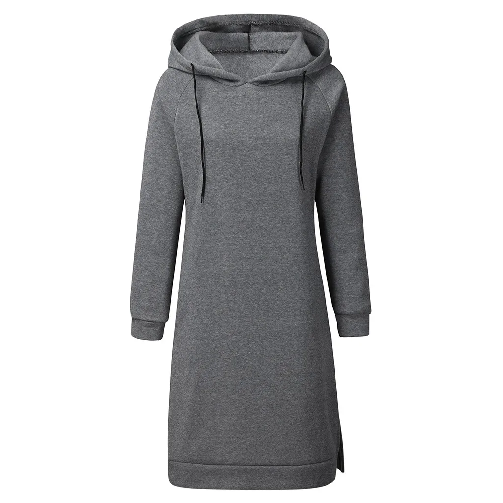 Robe hiver femme, женское платье, повседневное, одноцветное, с длинным рукавом, зимнее платье, с карманом, толстовка, с разрезом, платье, vestidos ropa mujer