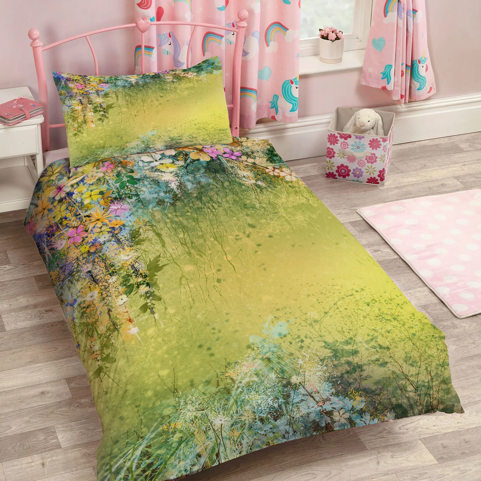 2PC Flower Spring Pattern Duvet Cover Pillow Case Quilt Cover Set Bedclothes Single Bedding Sets For Bed