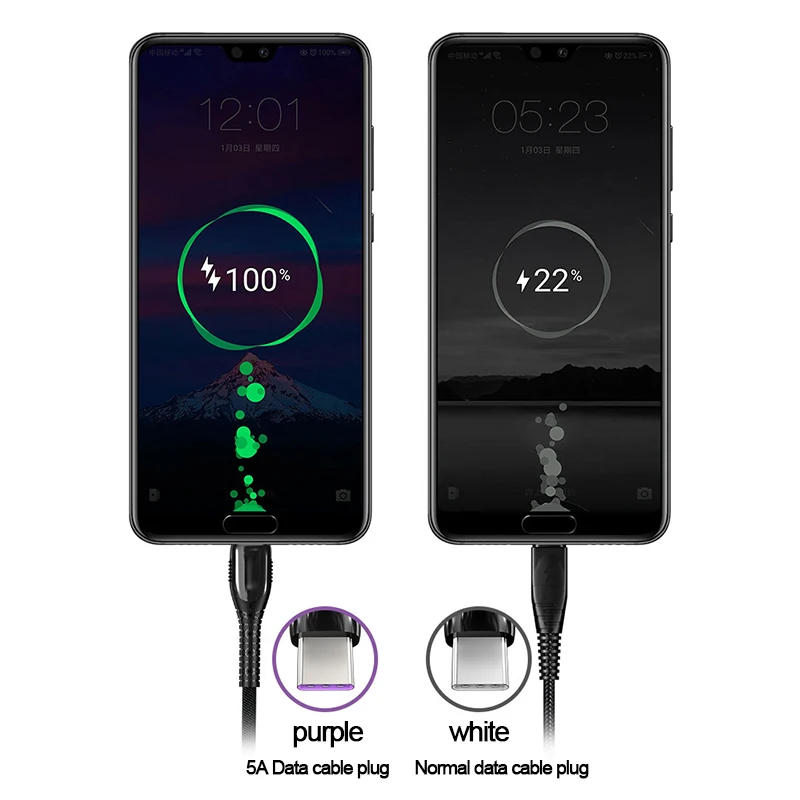 Кабель USB Type C 5A Quick Charge 3 0 Supercharge для Huawei P30 P20 Mate 20 Pro Phone Charger USBC Cord|Кабели мобильных