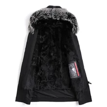 PViviYong на зиму; высокого качества детские меховой подкладкой куртка с капюшоном для мужчин, черно-бурой лисицы парка с меховым воротником Мужское пальто 1915