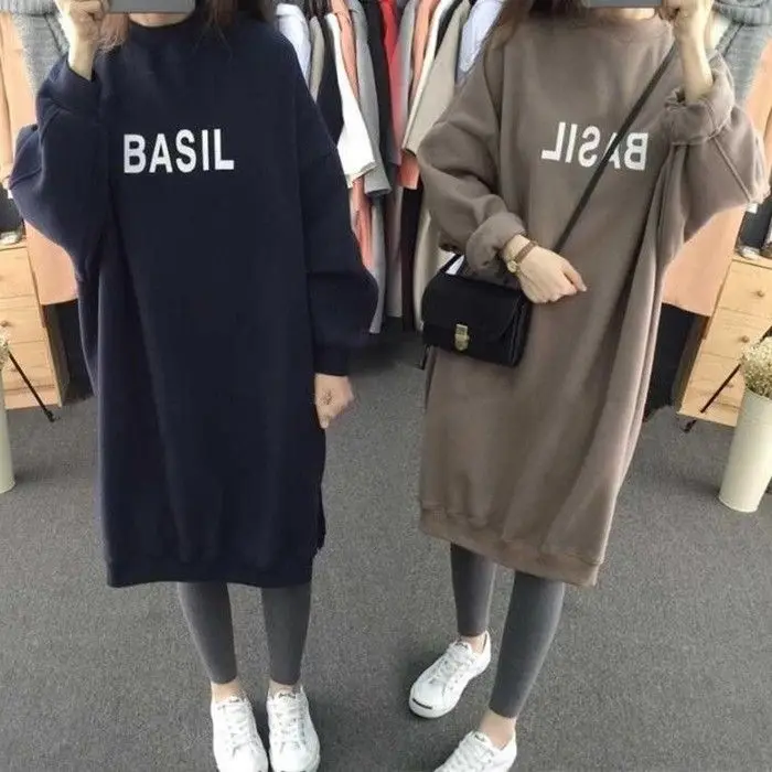 

Large Size Maternity Dress Loose Long Sleeves Plus Velvet In The Long Section Of Spring And Autumn Warmhoodies Sweatshirt 2020