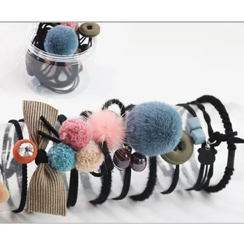 

10Pcs/Box Fashion Hair Rubber Band Headwear Set For Women Simple Solid Color Ponytail Holder Fur Ball Headbands Headdress Girls