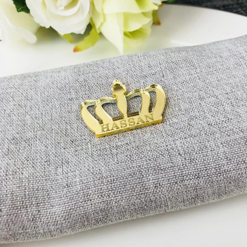 Personalized Acrylic Logo for Party Wedding Baby Shower,Custom Made Gold Acrylic Crown Mirror Tags, Engraved Chocolates Tags2