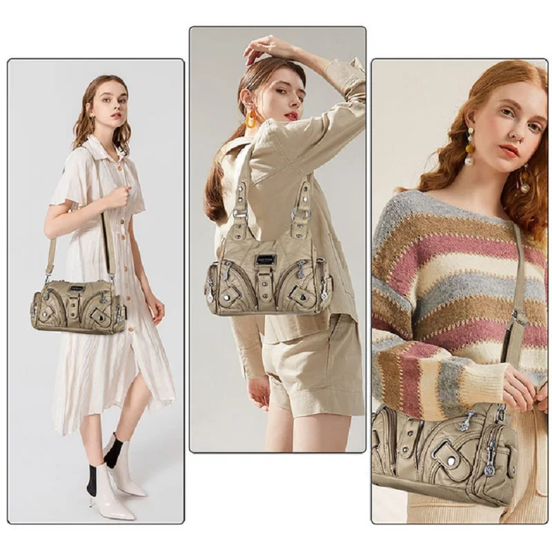 Angelkiss Women Handbags Soft Tote Bag Small Top-handle Fashion Satchel Multi-Pockets Crossbody Shoulder Bag Hobos Phone Pack 6