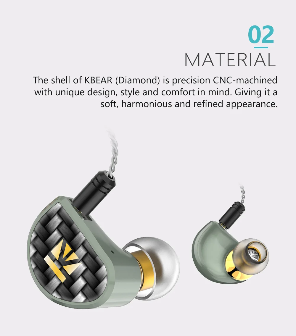 KBEAR проводные наушники Diamond как углерод(DLC) покрытая PET вкладыши Наушники Hi-Fi наушники гарнитура с разделенным 2 контактный кабель опал