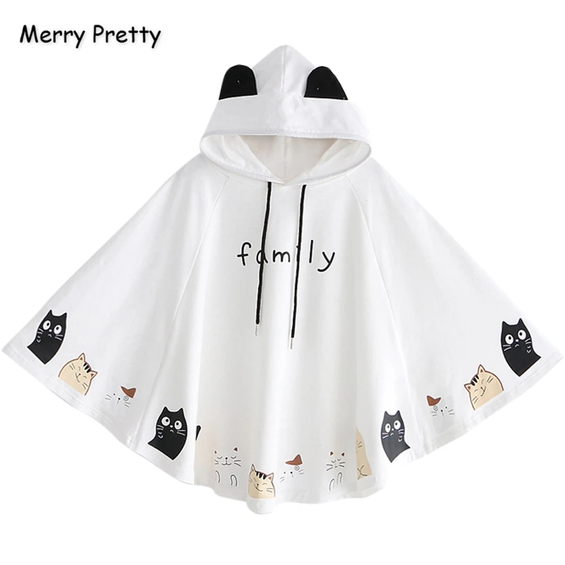 Женская верхняя одежда с капюшоном Merry Pretty мультяшным принтом кота и ушками на