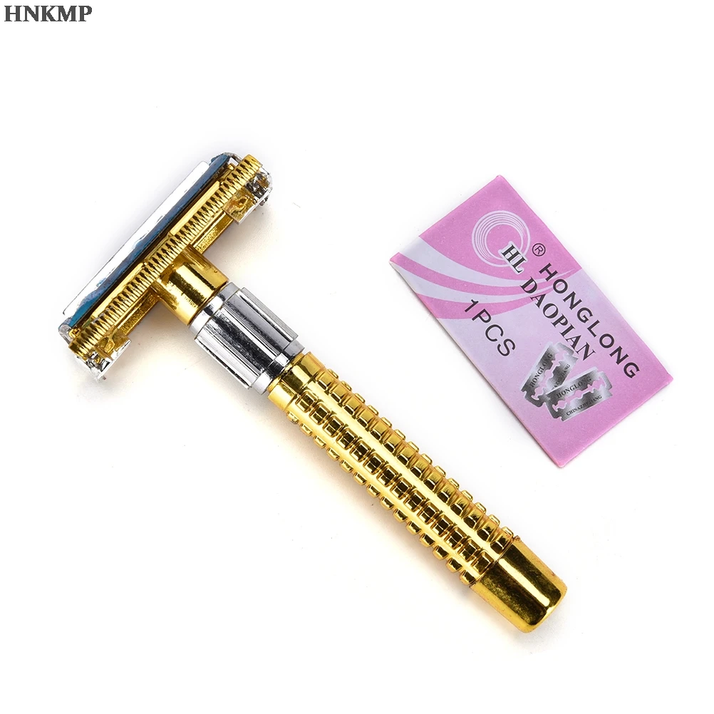 Afeitadora de barba Manual de Color plateado, de doble filo maquinilla de afeitar, con caja, para hombres, barbero, herramienta afilada