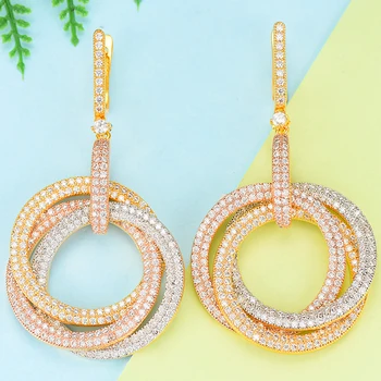 

2019 Charms Circles Statement Earrings For Women Luxury Full Cubic Zircon Wedding Bridal DUBAI Dangle Earrings Jewelry