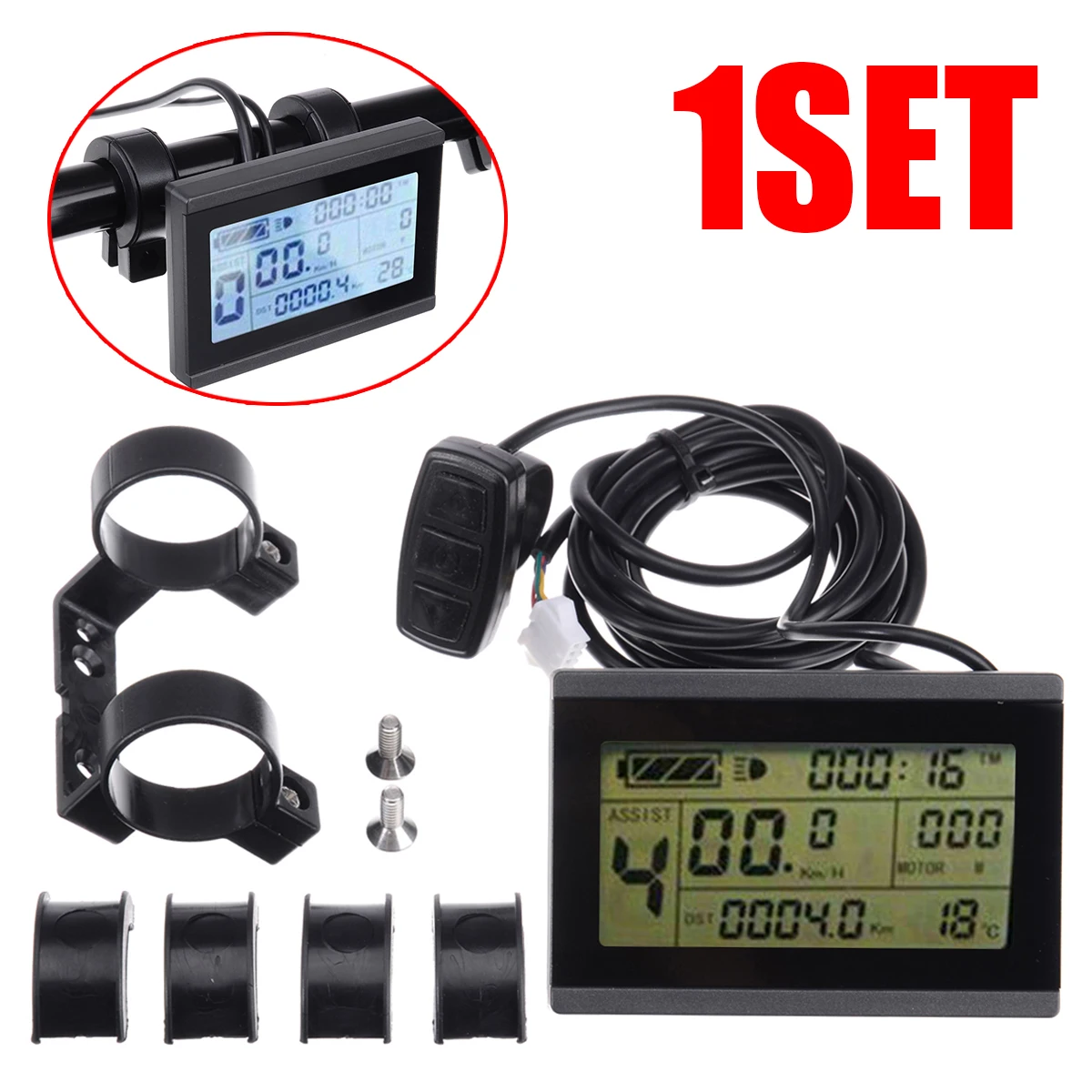 1 Set Multifunctional Easy Installation Electric Bike LCD3 Temperature Display Meter Panel for 24/36/48V KT Series Controllers
