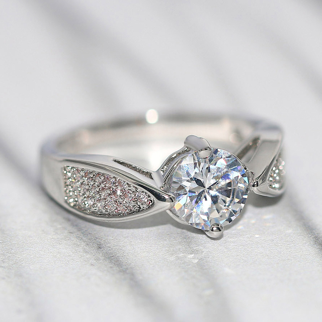 Diamond Rings For Women Zircon Charms Bridal White Gold Engagement Promise Ring Trendy Korean Marriage Jewelry Wholesale