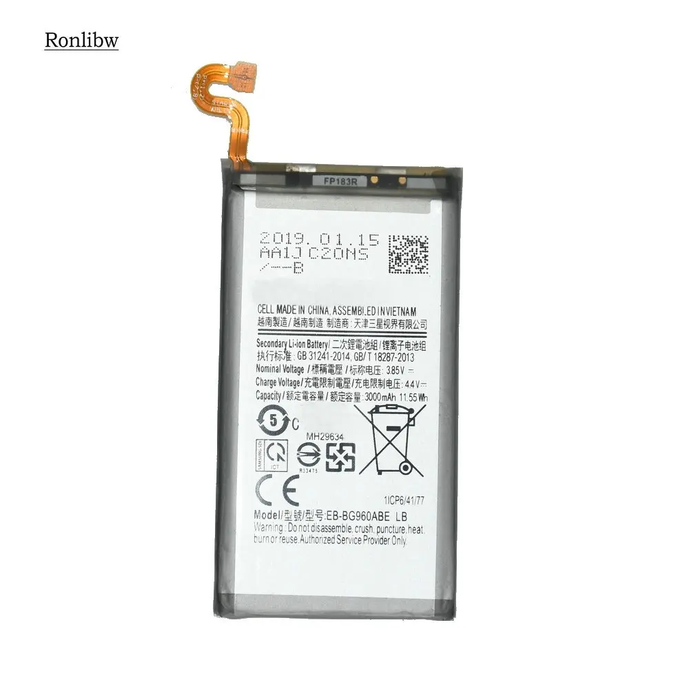Ronlibw, 5 шт., 3000 мАч, EB-BG960ABE, сменная батарея для samsung Galaxy S9, G9600, G960F, SM-G960, батарея для телефона