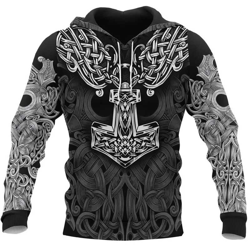 Модные мужские толстовки Viking Татуировка 3D все печатные худи унисекс Уличная