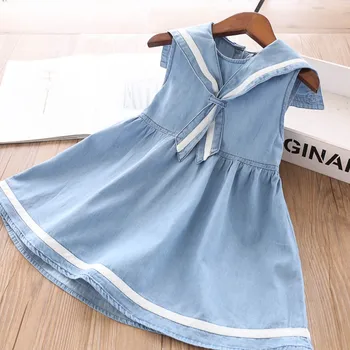 

2020 Summer Girls Tie Bow Denim Vest Dress Children's Clothing Wholesale