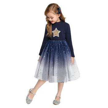 

Girls Star Sequins Dress Kids Gradient Long Sleeve Clothing Children Causal Fancy Gown Baby Girl Birthday Party Fancy Tutu Dress