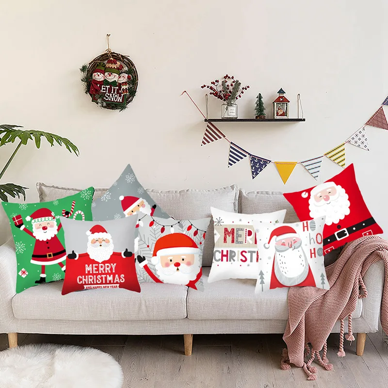 Merry Christma Decorations For Home Reindeer Santa Claus Tree Cushion Cover Christmas Ornament Xmas Gift Noel New Year