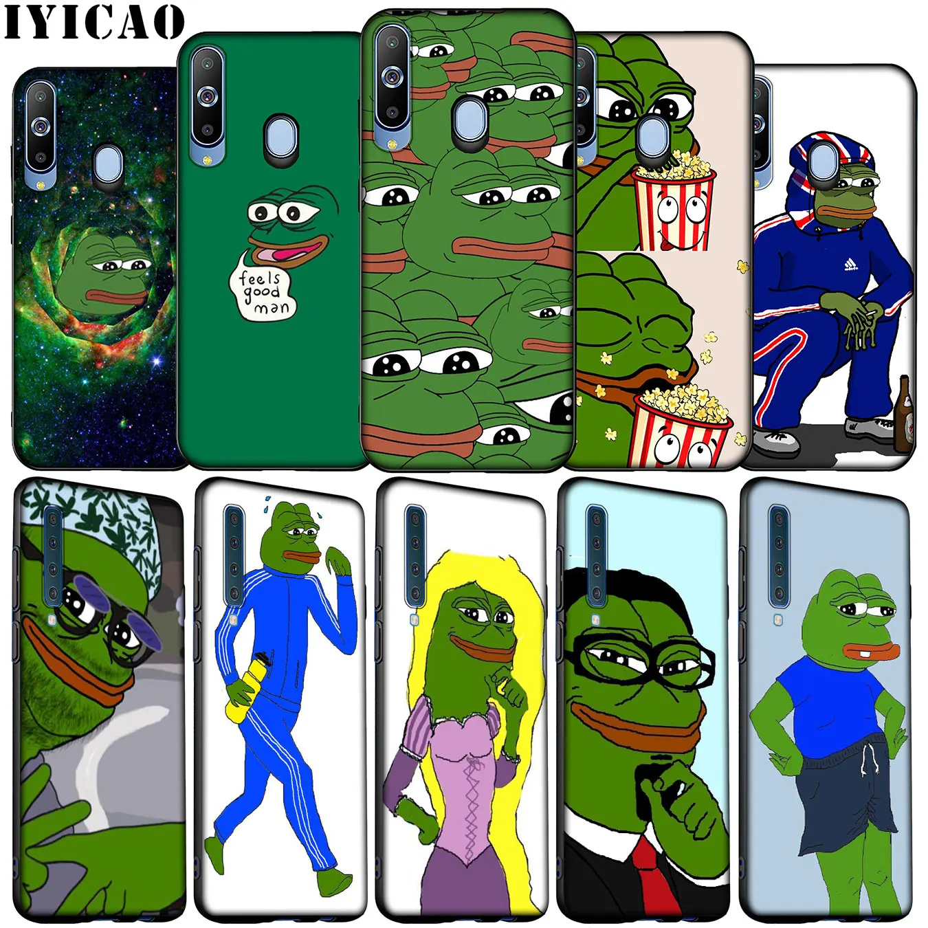 IYICAO Pepe Memes Sad Frog Soft Silicone Case for Samsung Galaxy A70 A50 A60 A40 A30 A20 A10 M10 M20 M30 M40 A20E Black Cover | Мобильные