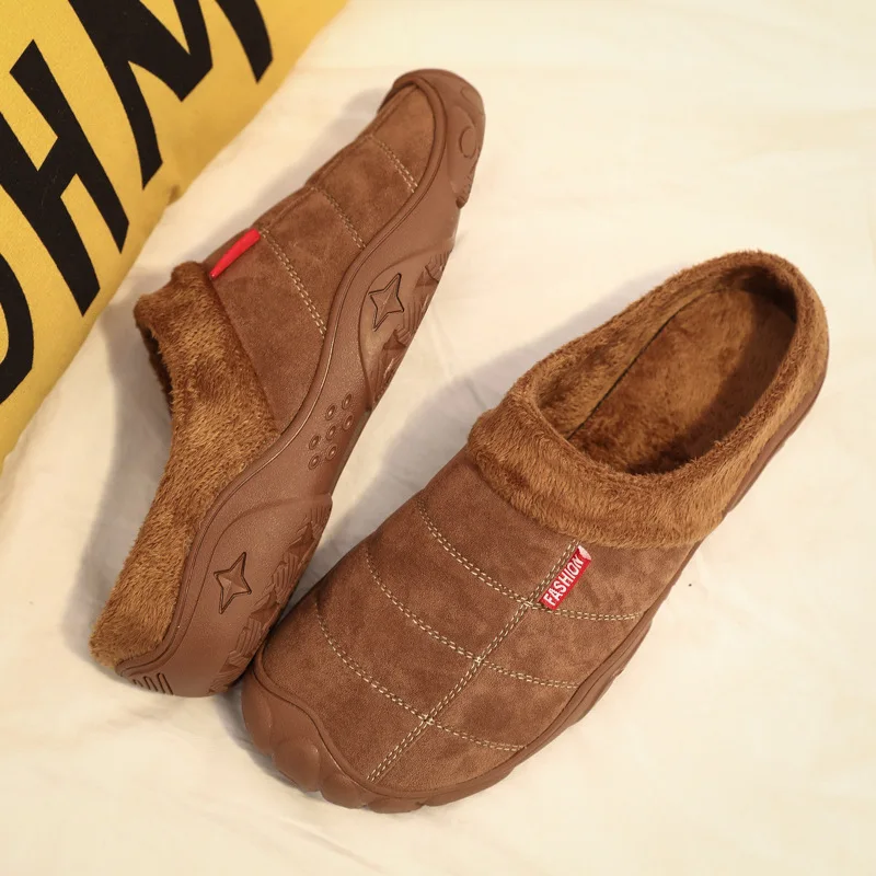 WOTTE Slippers House Men's Winter Shoes Soft Man Home Slippers Cotton Shoes Fleece Warm Anti-skid Man High Quality