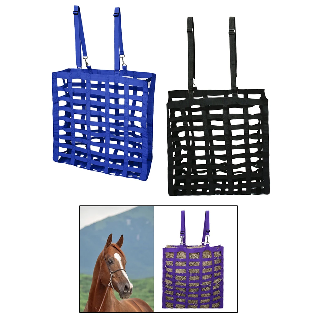 2Pcs Slow Feed Hay Net Bag Hay Storage w/ Adjustable Carry Strap for Horse