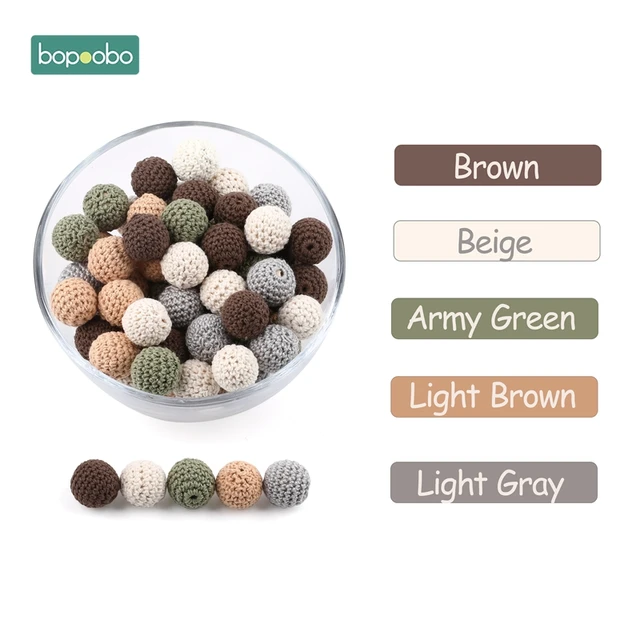 Bopoobo 20mm 10pcs Wooden Crochet Beads Chewable Beads DIY Wooden Teething Knitting Beads Jewelry Crib Sensory Toy Baby Teether Autumn Series
