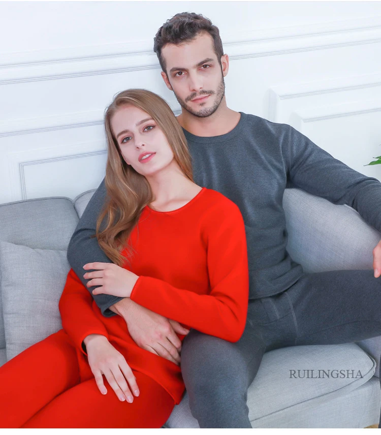Men New Winter Cotton Thermal Undershirts Youth Padded and Thickened Round Collar Long Johns Suits Women Warm Underwear