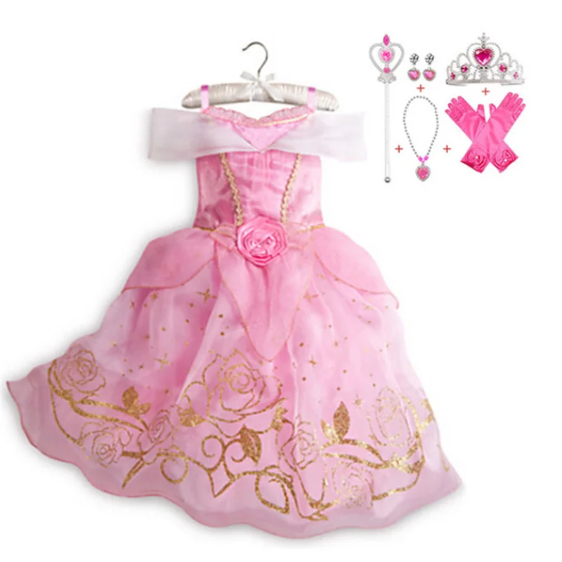 Aurora Set Платье Эльзы 2; карнавальный костюм; Детские платья для девочек; платье Золушки; Vestidos; платья Белоснежки; платья принцессы Рапунцель, Авроры, Анны - Цвет: Aurora Set