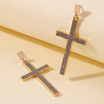 

Simple Glass Cross Dangel Earrings for Women Punk Goth Metal Lovers Minilist Drop Earrings Hot Vintage Party Ear Rings Charm