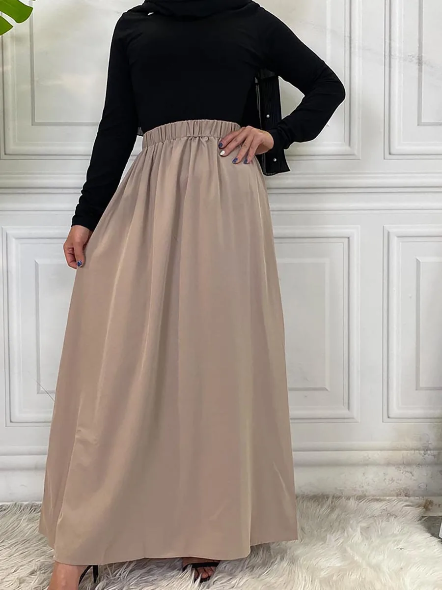 2194#Faldas Largas Mujer Pleated A Line Long Skirt - CHAOMENG MUSLIM SHOP