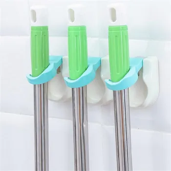 

Wall Mounted Mop Organizer Holder With 3 Hooks Kitchen Bathroom Multifunctional Hook Household Broom Brush Hanger Storage Rack